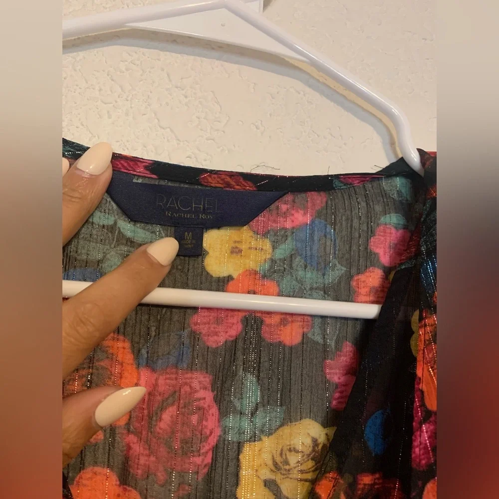 Rachel Rachel Roy Women's Tie-Waist Floral Print Dress Black Size Medium - Picture 5 of 10